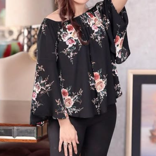 Schulterfreie Blumenbluse